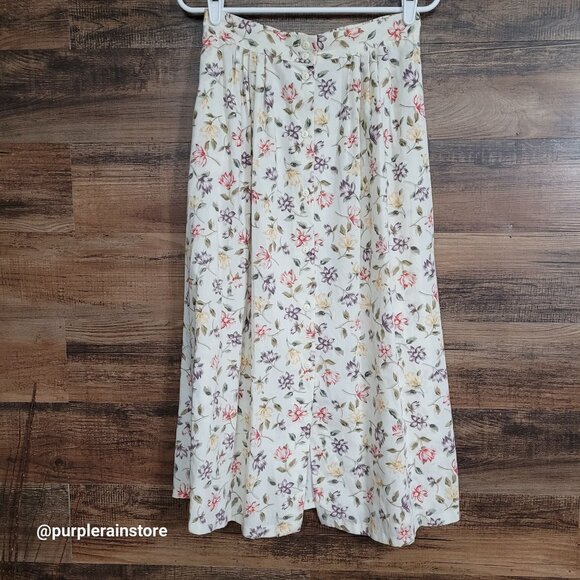 Vtg Tr Bentley Floral Midi Skirt 11 12 Button Front Ethereal Fairycore 80's 90's - Picture 1 of 10